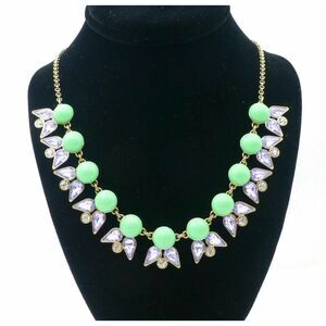 J. CREW  Blue Green Rhinestones Beaded Statement Bib Gold-Tone Necklace